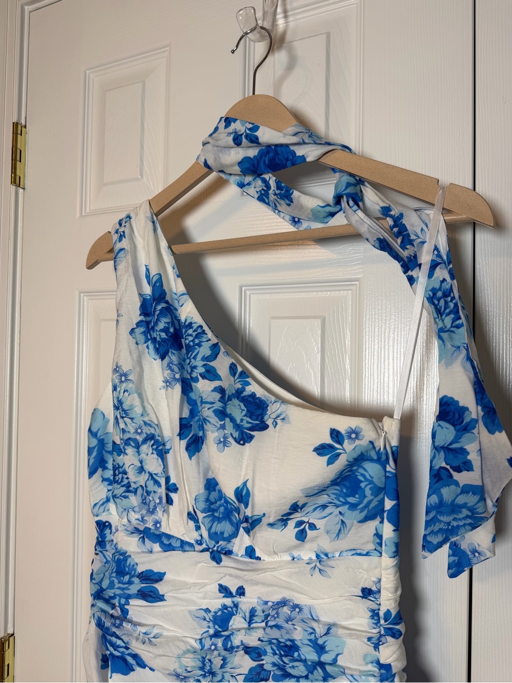 Blue Floral One-Shoulder Ruffle Midi Dress - Picture 2 of 9